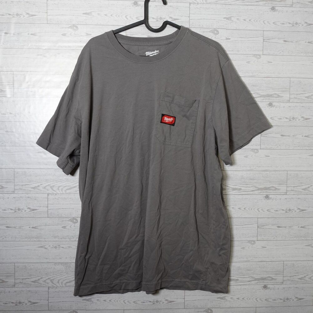 Milwaukee Gray Solid Pocket Logo T-Shirt Men's XL Regular Short Sleeve Crew